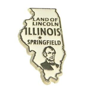 Illinois The Land of Lincoln Fridge Magnet Springfield Grey Black Souvenir 2.5"